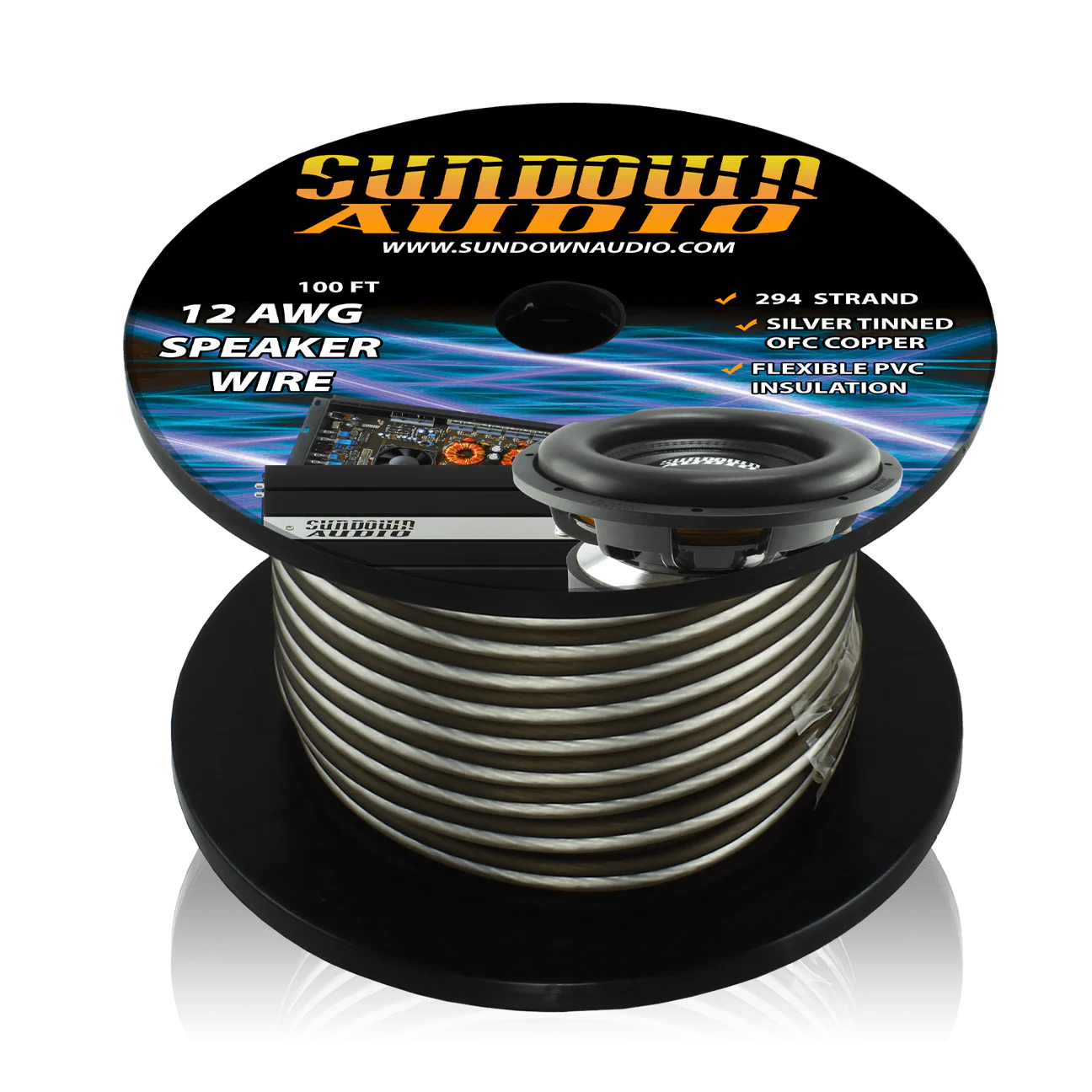 Sundown Audio 12 Gauge Silver/Black 100' Tinned OFC Oxygen Free Copper Speaker Wire