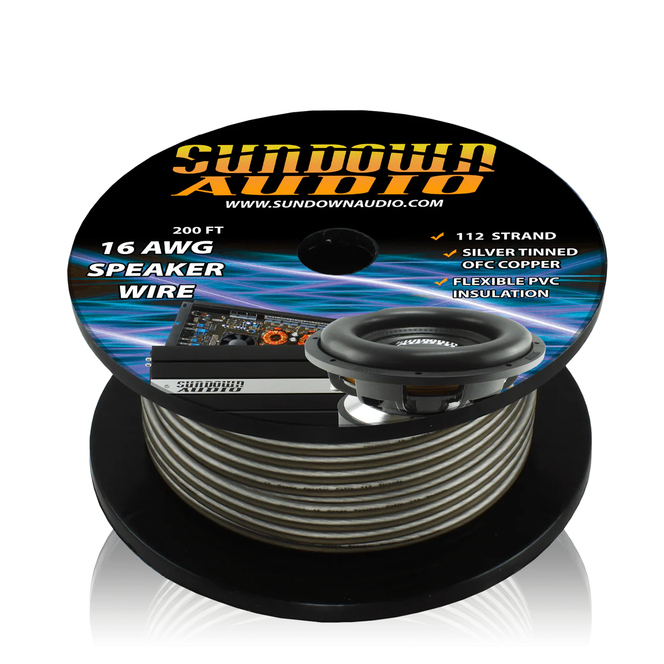 Sundown Audio 16 Gauge Silver/Black 200' Tinned OFC Oxygen Free Copper Speaker Wire
