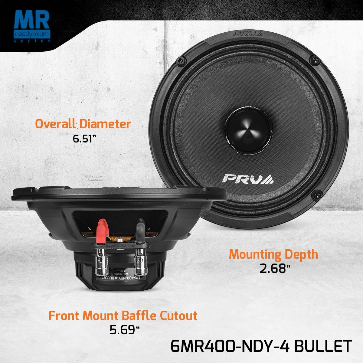 PRV Audio 6MR400-NDY-4 | 6.5" 400W Neodymium Bullet Midrange Speaker