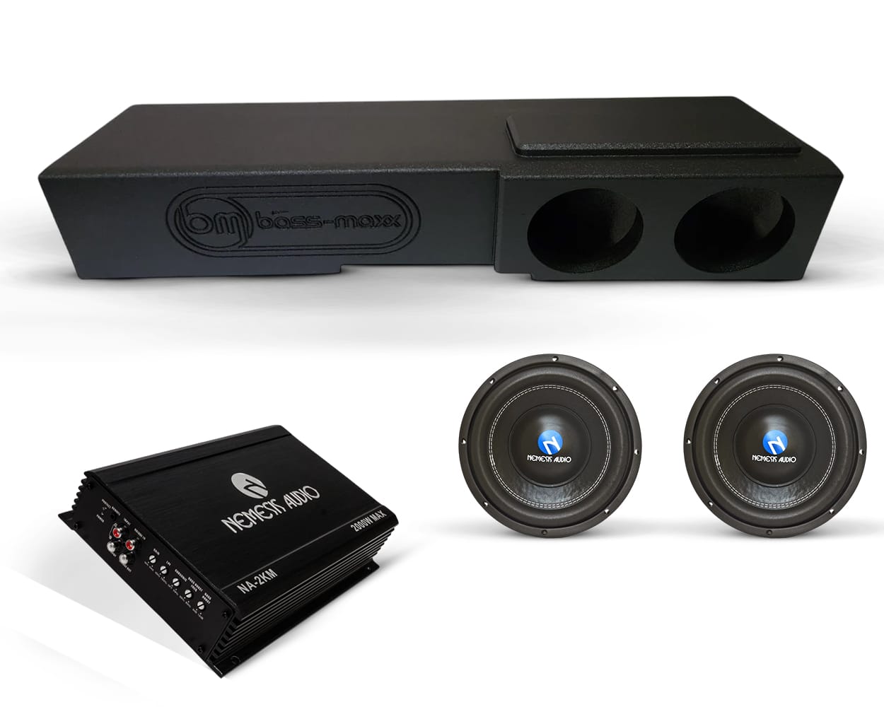 Nemesis Audio Bass Combo (2) NA8E v2 (1) NA-2KM & (1) Box Chevy 07-18 Crew Cab Box