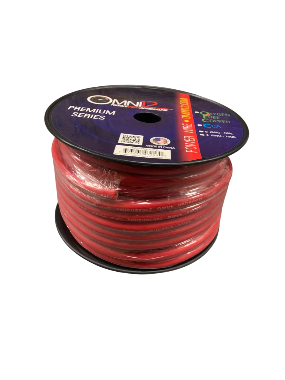 Omni12 O12P-PW4GOFC 4G 100% OFC Power Wire 100Ft - Red