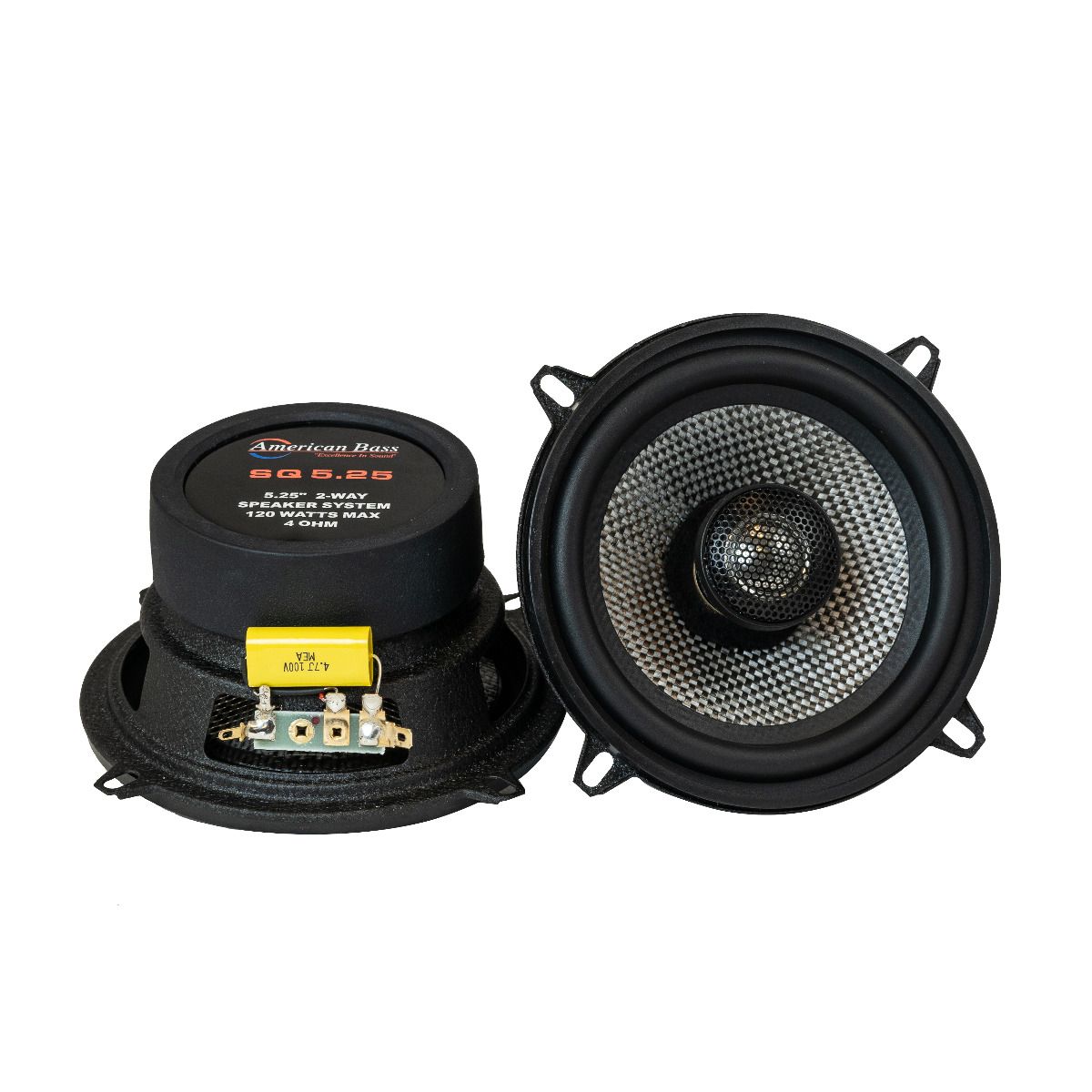 American Bass SQ5.25 5.25" 60W 2-Way Coaxial Car Speakers 4-Ohm (Pair)