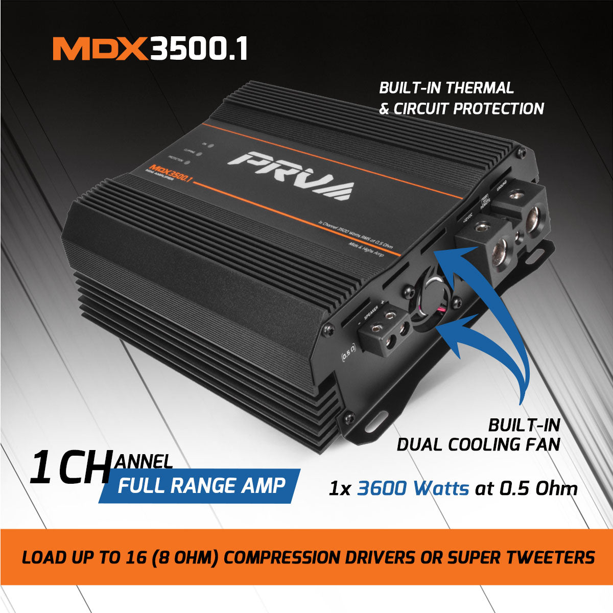 PRV Audio MDX3500.1 | 3500W RMS Full Range Monoblock Amplifier 0.5 Ohm