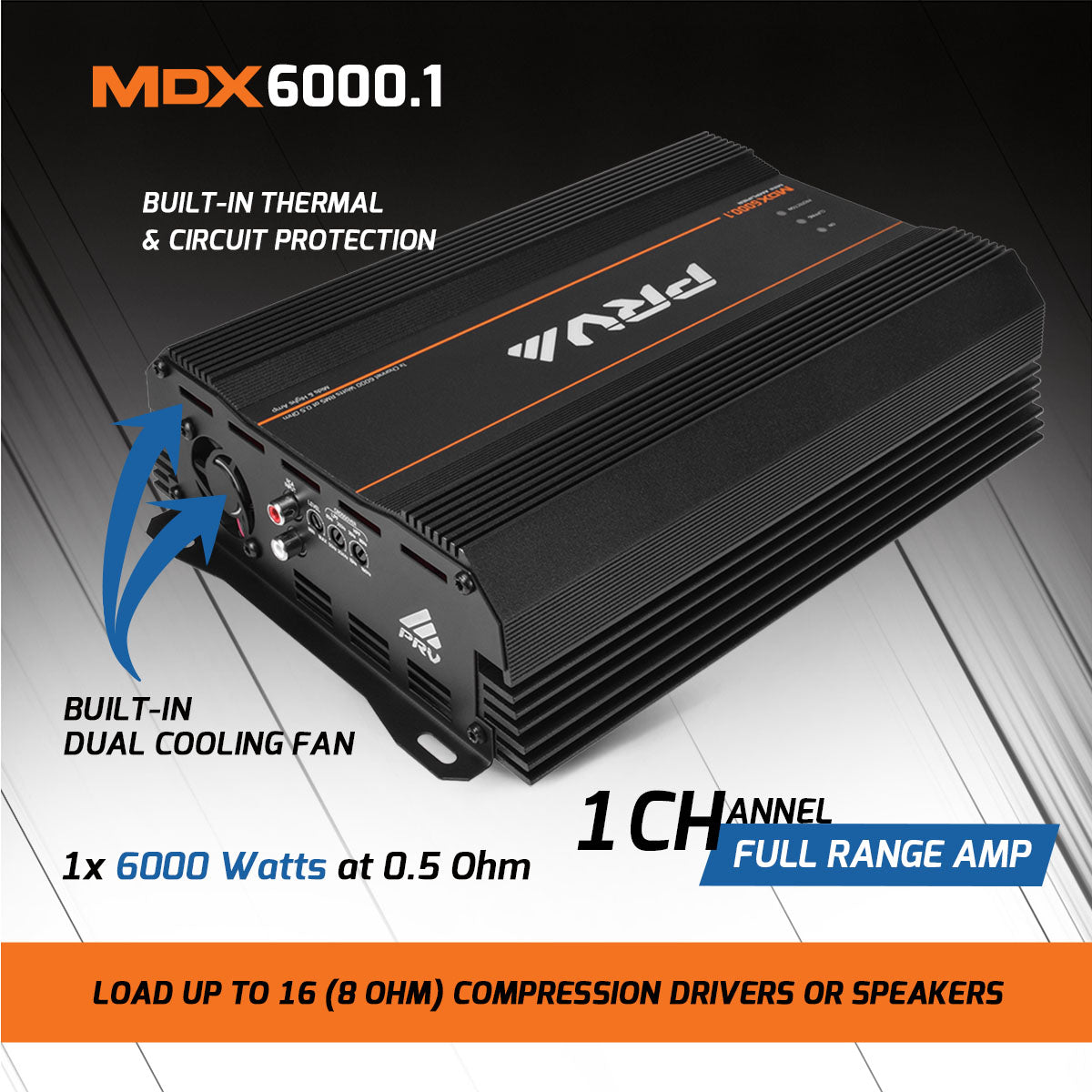PRV Audio MDX6000.1 | 6000W RMS Full Range Monoblock Amplifier 0.5 Ohm