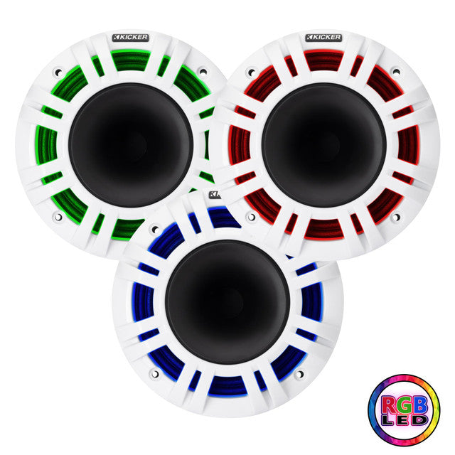 Kicker KMXL65 | 6.5" KMXL Horn RGB-LED Marine Coaxial Speakers 4-Ohm (Pair)