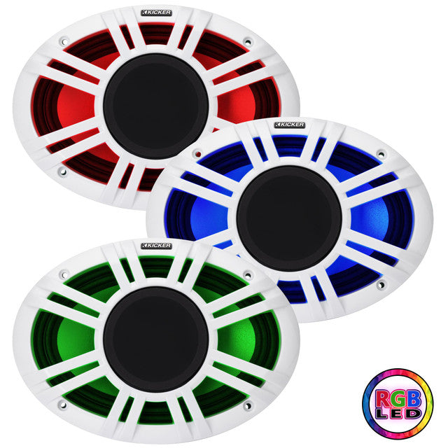 Kicker KMXL69 | 6"x9" KMXL Horn RGB LED Marine Coaxial Speakers 4-Ohm (Pair)