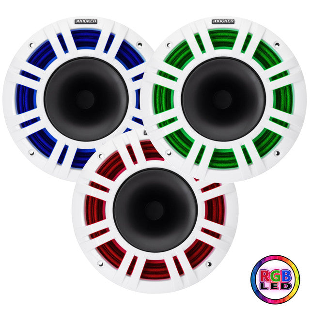Kicker KMXL8 | 8" KMXL Horn RGB LED Marine Coaxial Speakers 4-Ohm (Pair)