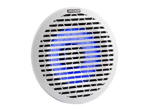 Kicker KM614FL 6.5" Thin-Mount RGB LED Marine Coaxial Speakers 4-Ohm - White & Silver Grilles (Pair)