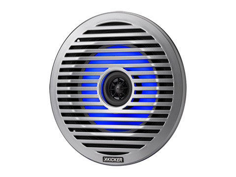 Kicker KM614FL 6.5" Thin-Mount RGB LED Marine Coaxial Speakers 4-Ohm - White & Silver Grilles (Pair)
