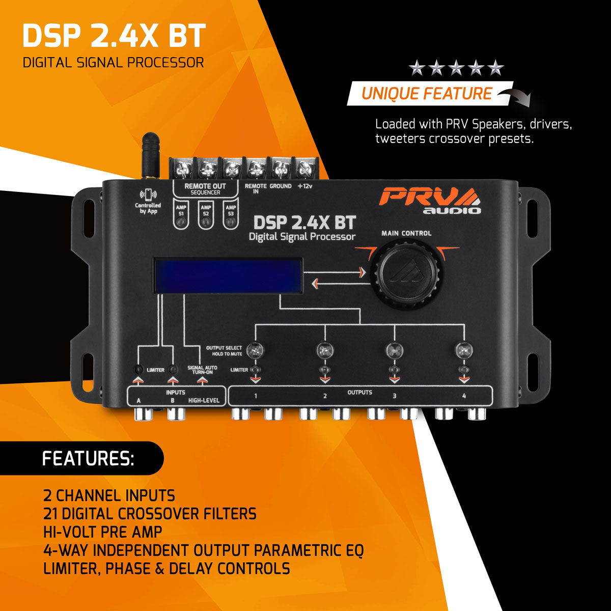 PRV Audio DSP-2.4XBT 4-Channel Bluetooth Digital Signal Processor