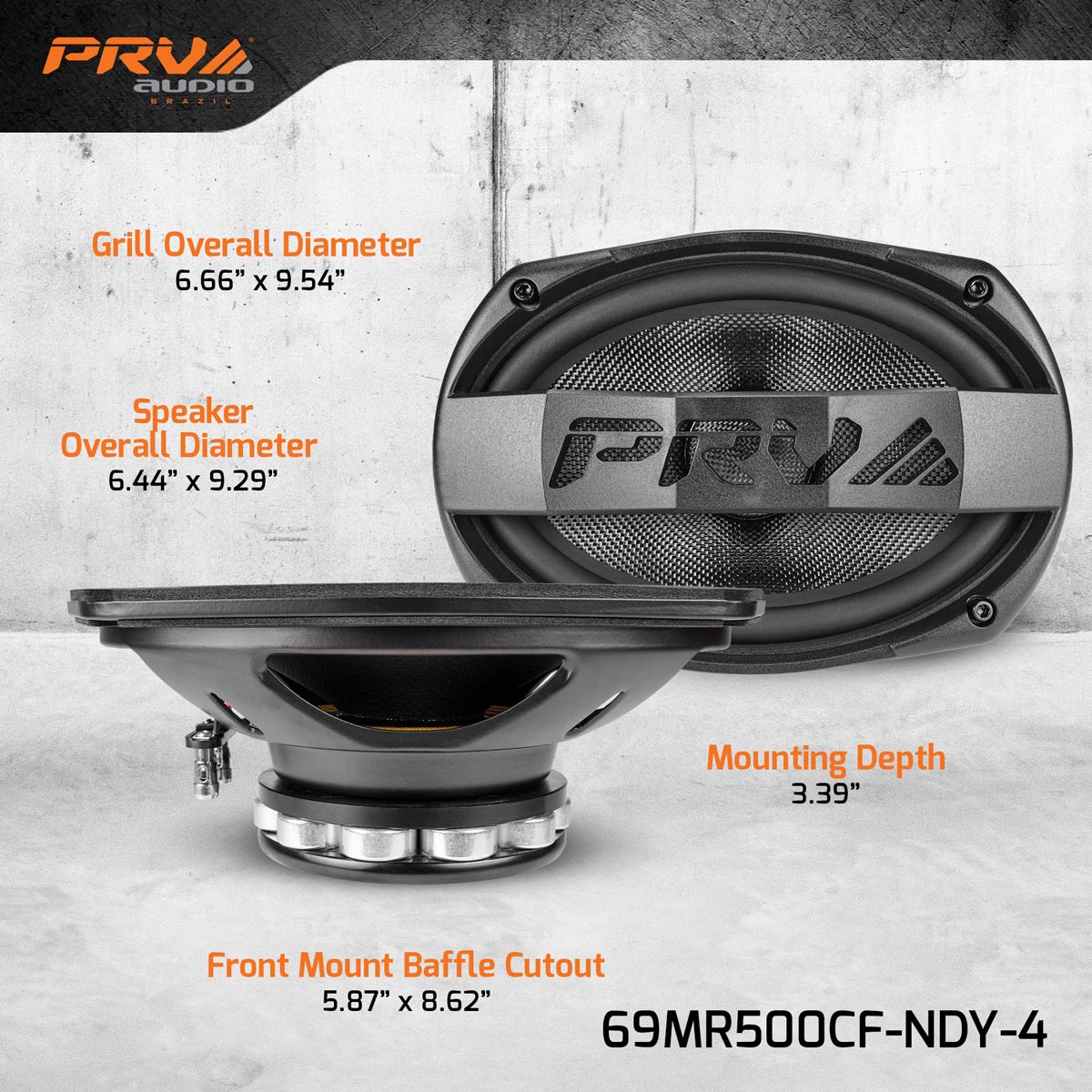 PRV Audio 69MR500CF-NDY-4 | 6"x9" 500W RMS Neodymium Midrange Loudspeakers (Pair)