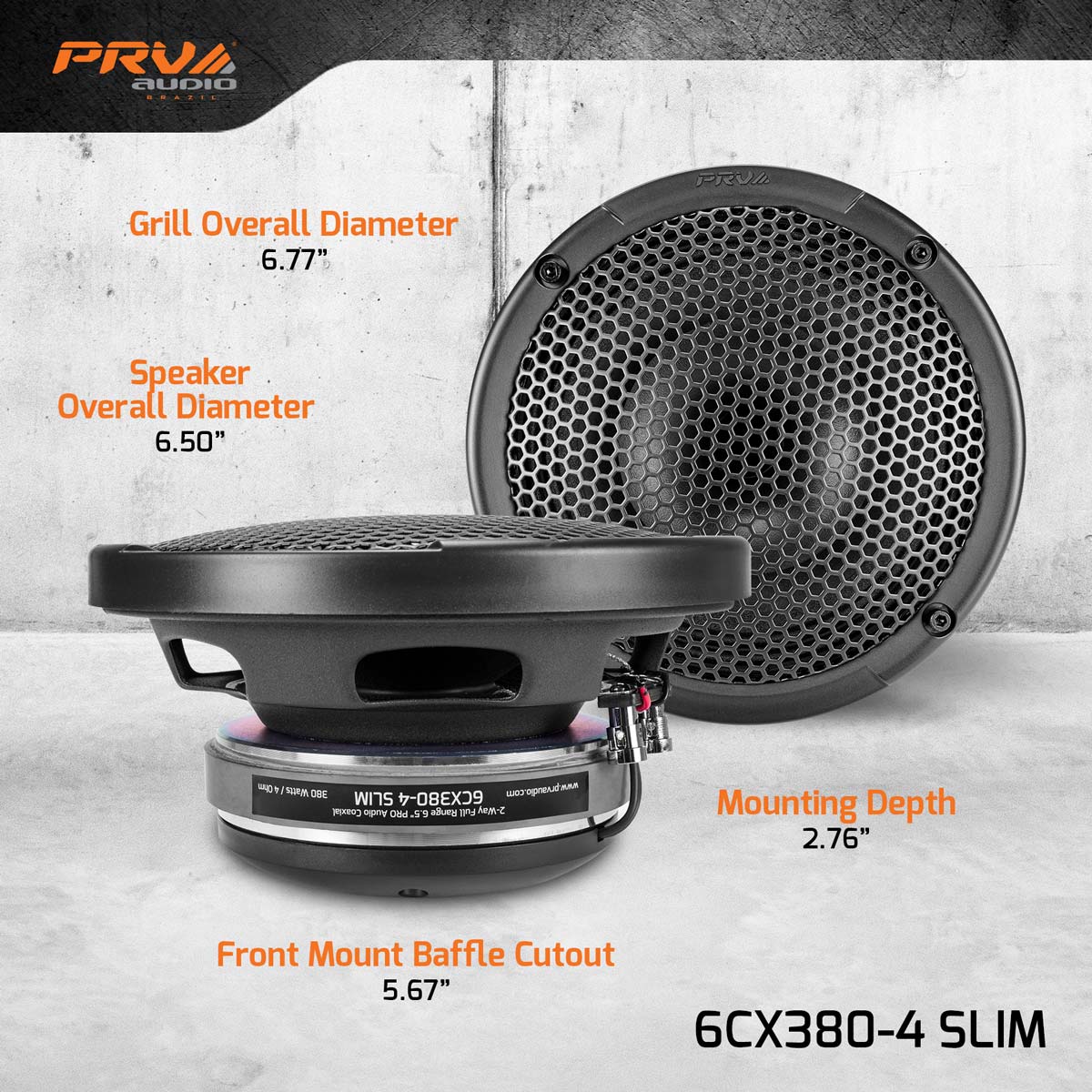 PRV Audio 6CX380-4 SLIM | 6.5" 380W RMS Coaxial Speaker (Single)