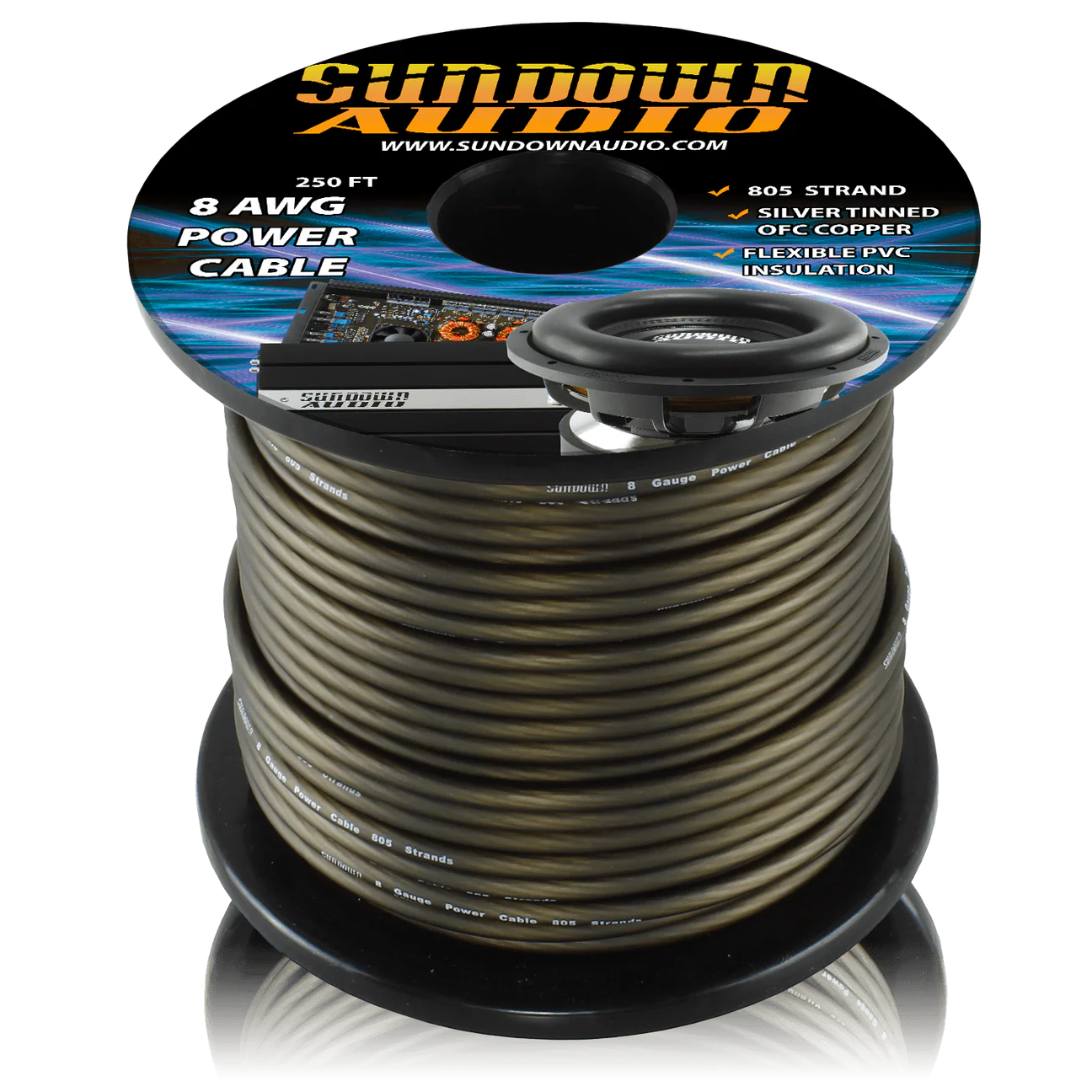 Sundown Audio 8 Gauge 250' Tinned OFC Oxygen Free Copper Power Cable