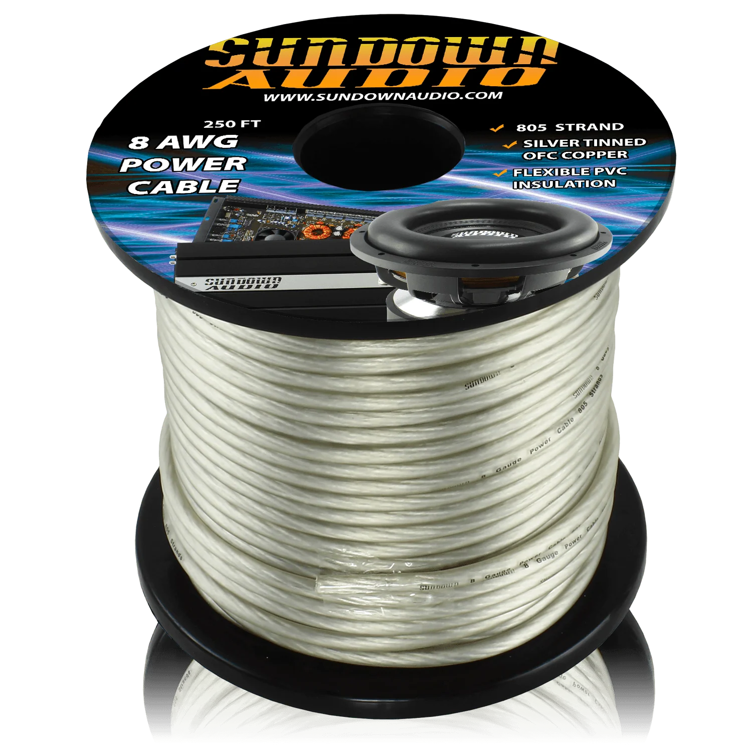 Sundown Audio 8 Gauge 250' Tinned OFC Oxygen Free Copper Power Cable