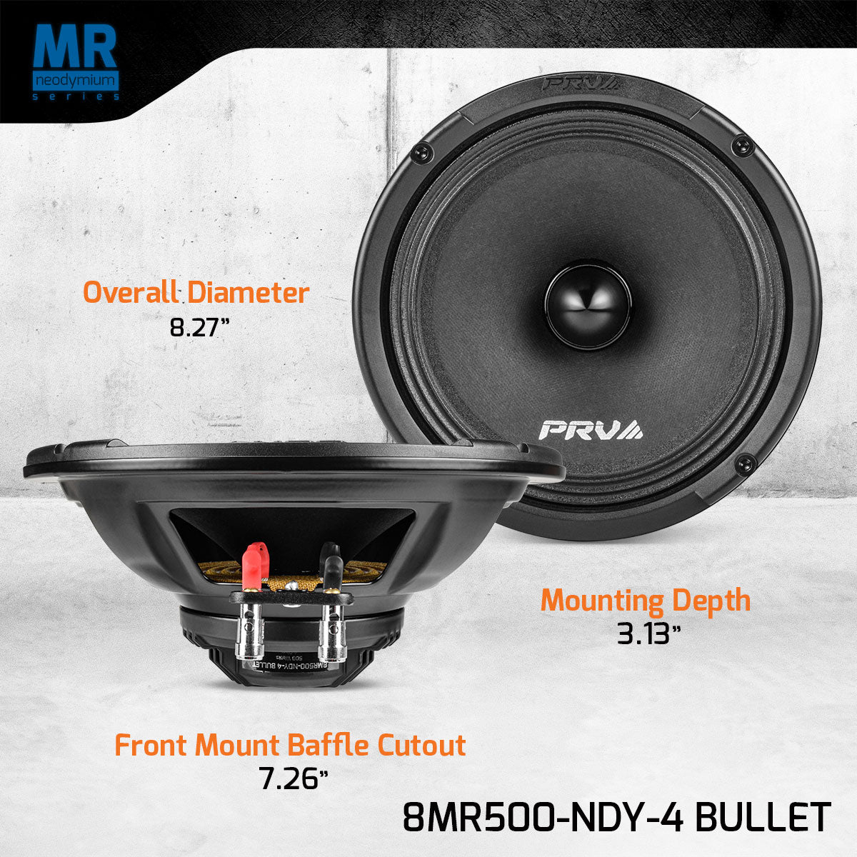 PRV Audio 8MR500-NDY-4 | 8" 500W RMS Neodymium Midrange Speaker w/ Bullet (Single)