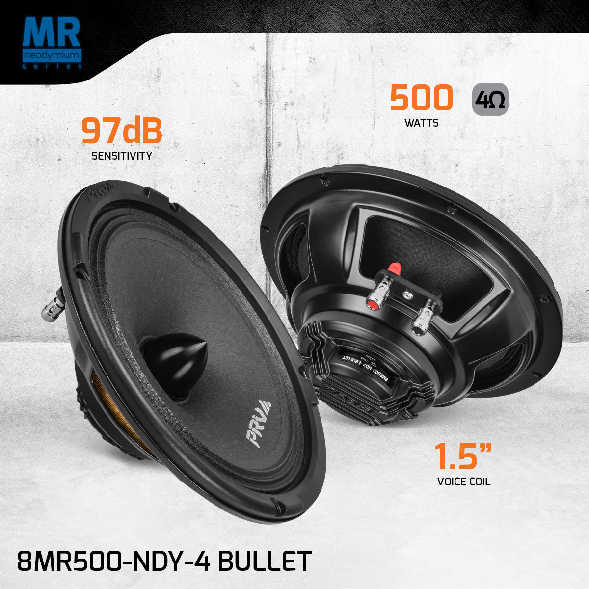 PRV Audio 8MR500-NDY-4 | 8" 500W RMS Neodymium Midrange Speaker w/ Bullet (Single)