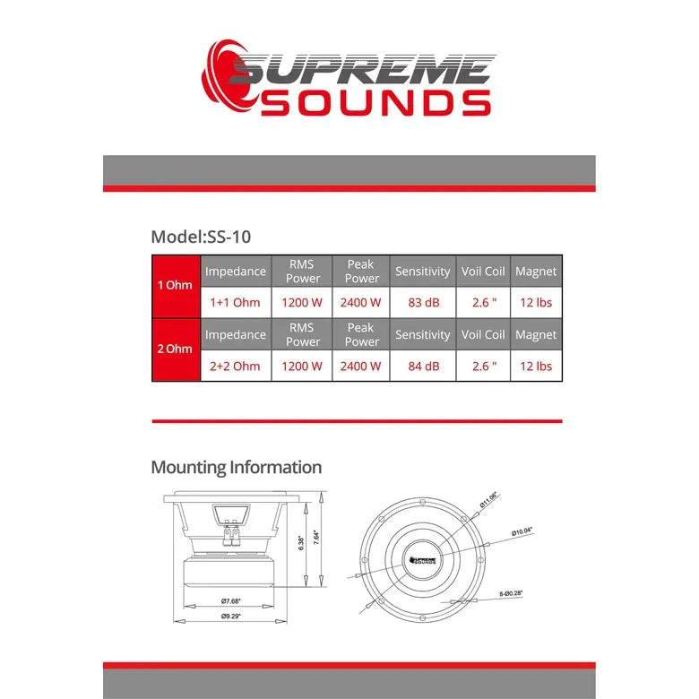 Supreme Sounds 10" v.1 1200W RMS Subwoofer DVC