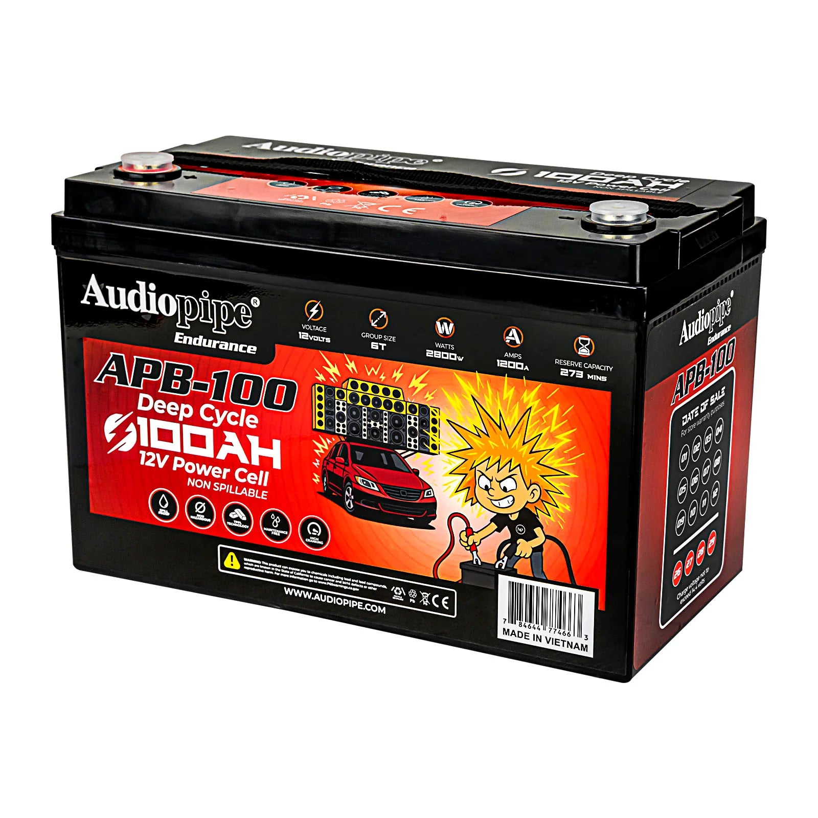 Audiopipe APB-100 Deep Cycle 100AH 12V Power Cell Battery