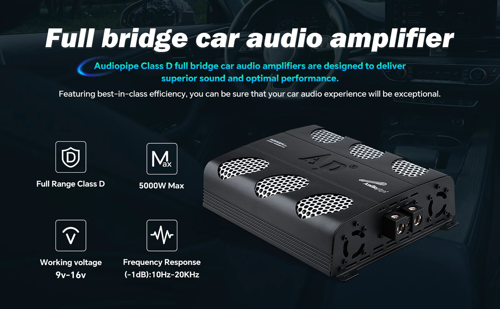 Audiopipe APHF-5000D-H2 | 5000 Watts Full Range Monoblock Amplifier 2-Ohm