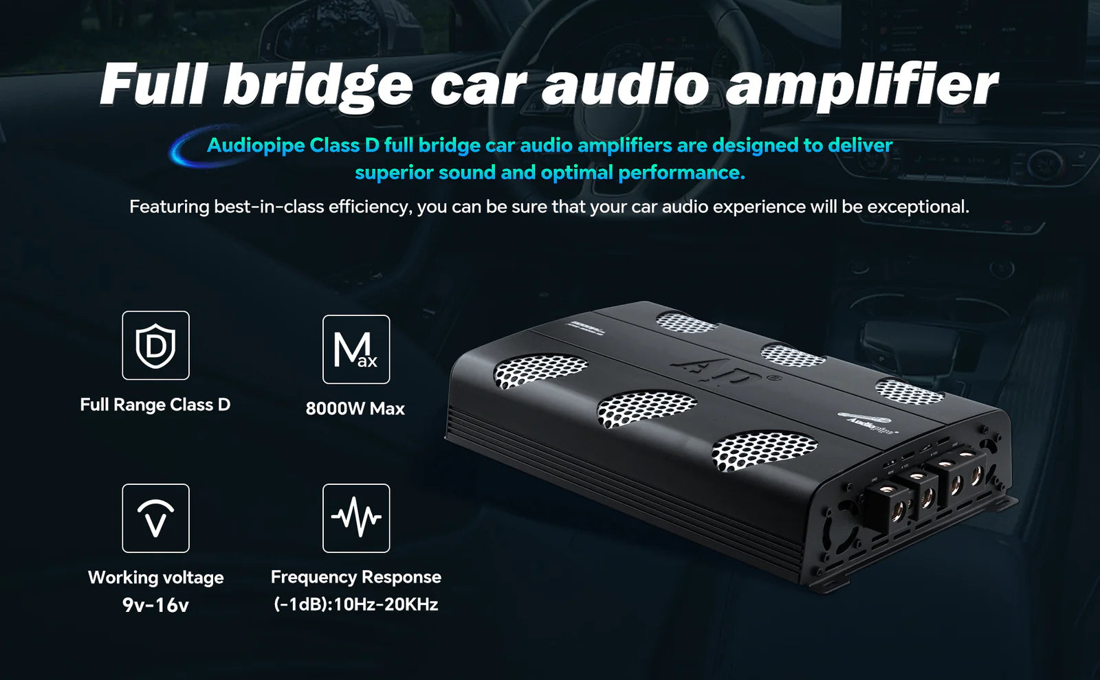 Audiopipe APHF-8000D-H2 | 8000 Watts Full Range Monoblock Amplifier 2-Ohm