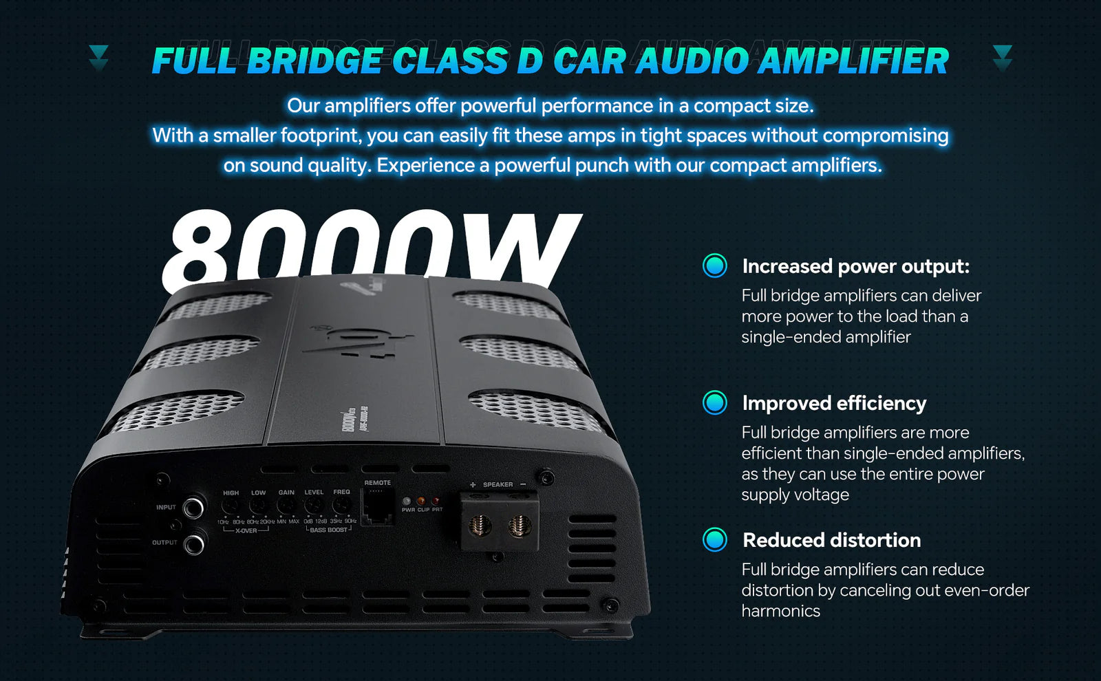 Audiopipe APHF-8000D-H2 | 8000 Watts Full Range Monoblock Amplifier 2-Ohm