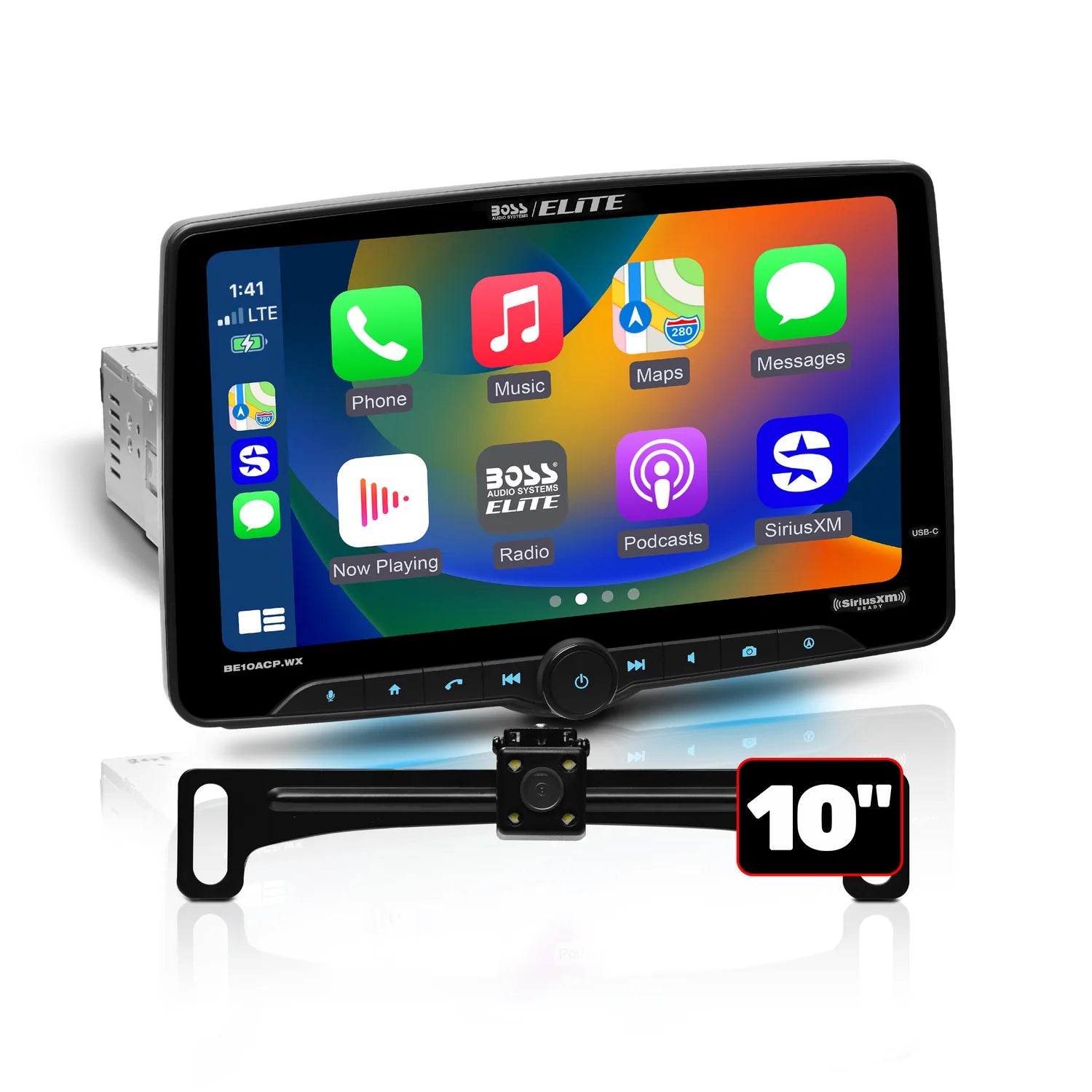 Boss Elite BE10ACP.WXC 10.1" Single Din Touchscreen w/ Wireless Apple Carplay/Android Auto XM Ready + Camera