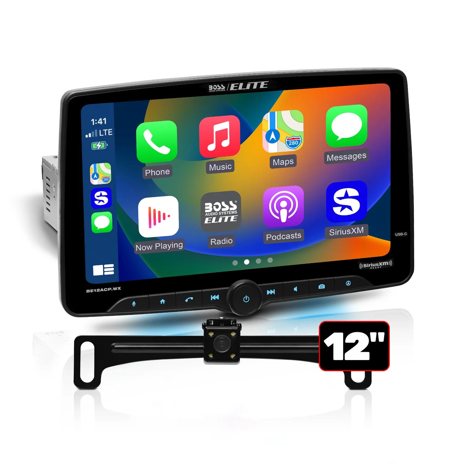 Boss Elite BE12ACP.WXC 12" Single Din Wireless w/ Wireless Apple Carplay/Android Auto XM Ready + Camera