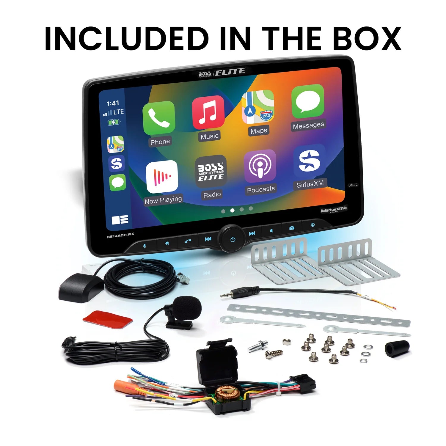 Boss Elite BE14ACP.WX 14" Single Din Touchscreen with Wireless Apple Carplay/Android Auto XM Ready