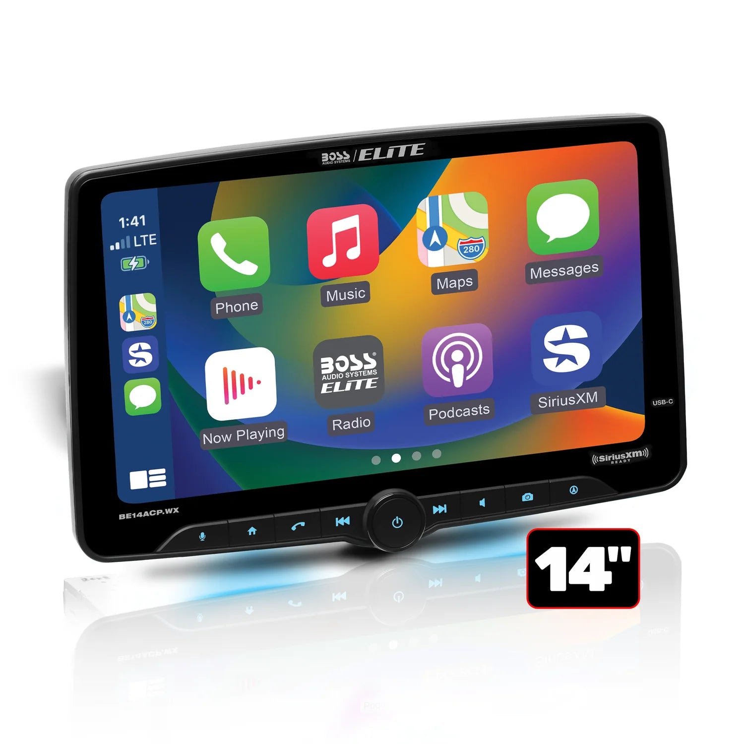 Boss Elite BE14ACP.WX 14" Single Din Touchscreen with Wireless Apple Carplay/Android Auto XM Ready