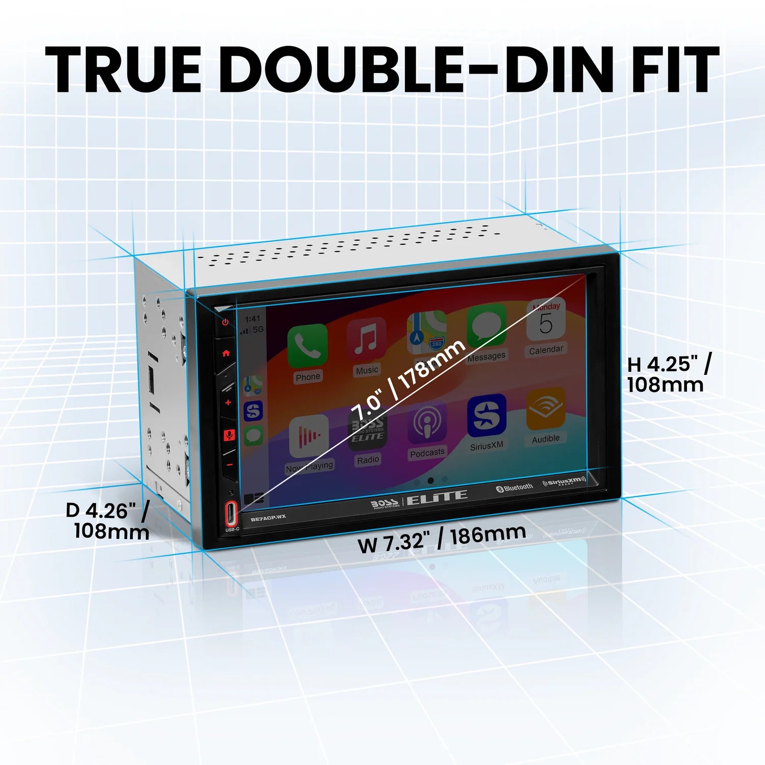 Boss Elite BE7ACP.WX 7" Double Din Touchscreen w/ Wireless Apple Carplay/Android Auto XM Ready