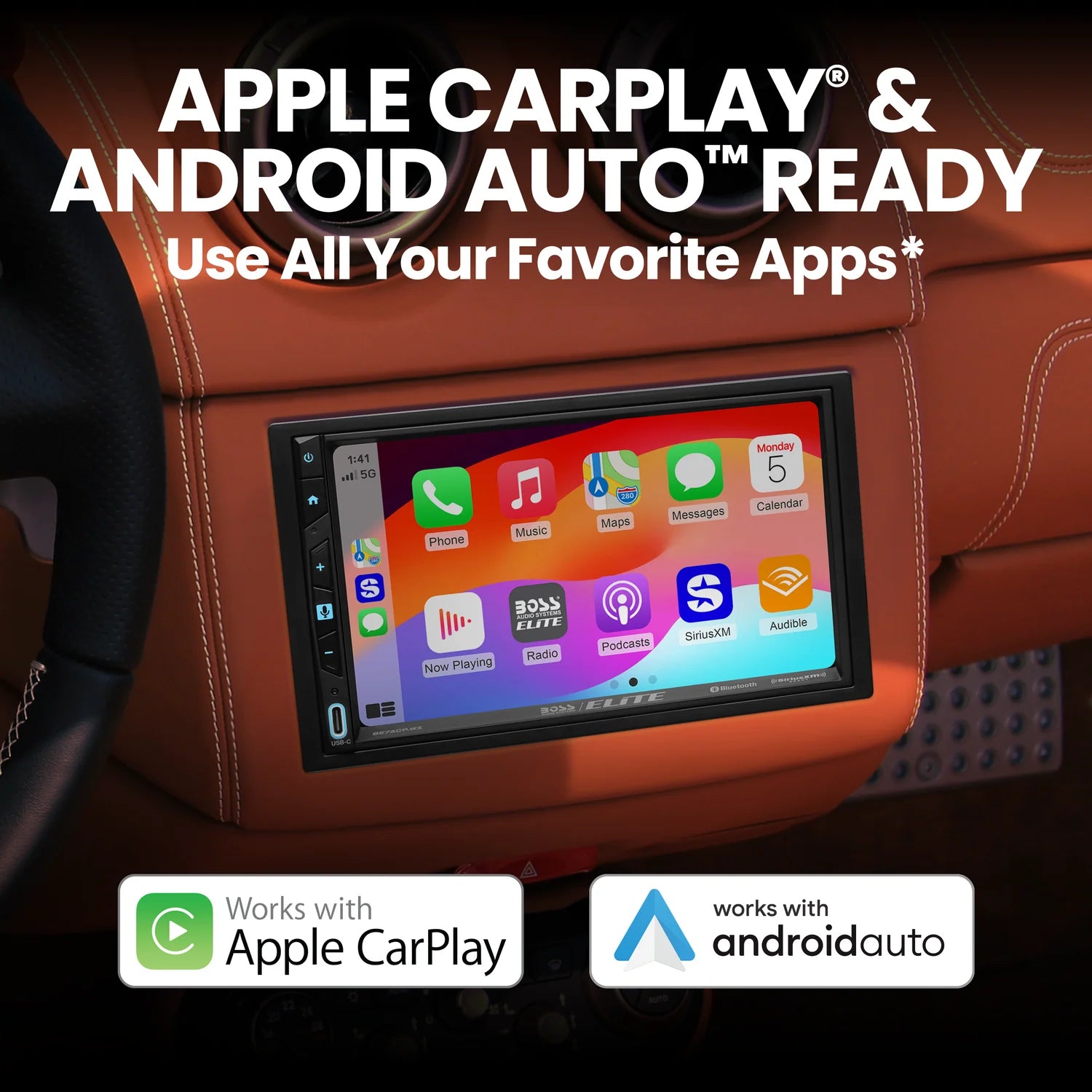 Boss Elite BE7ACP.WX 7" Double Din Touchscreen w/ Wireless Apple Carplay/Android Auto XM Ready