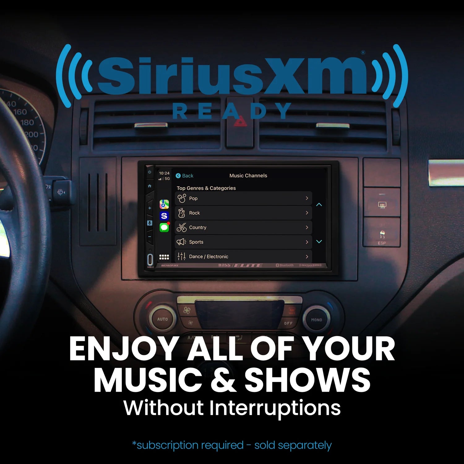 Boss Elite BE7ACP.WX 7" Double Din Touchscreen w/ Wireless Apple Carplay/Android Auto XM Ready