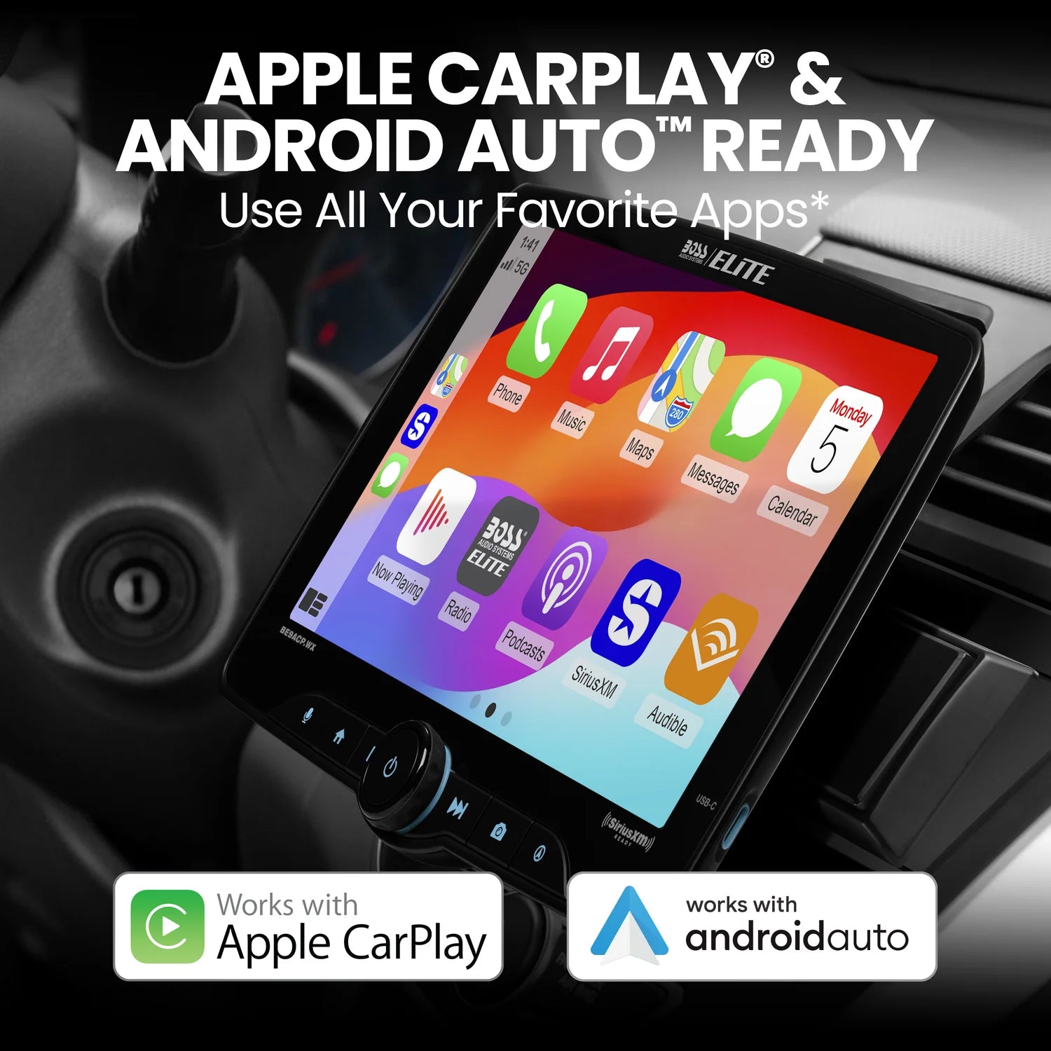 Boss Elite BE9ACP.WX 9" Single Din Touchscreen w/ Wireless Apple Carplay/Android Auto XM Ready