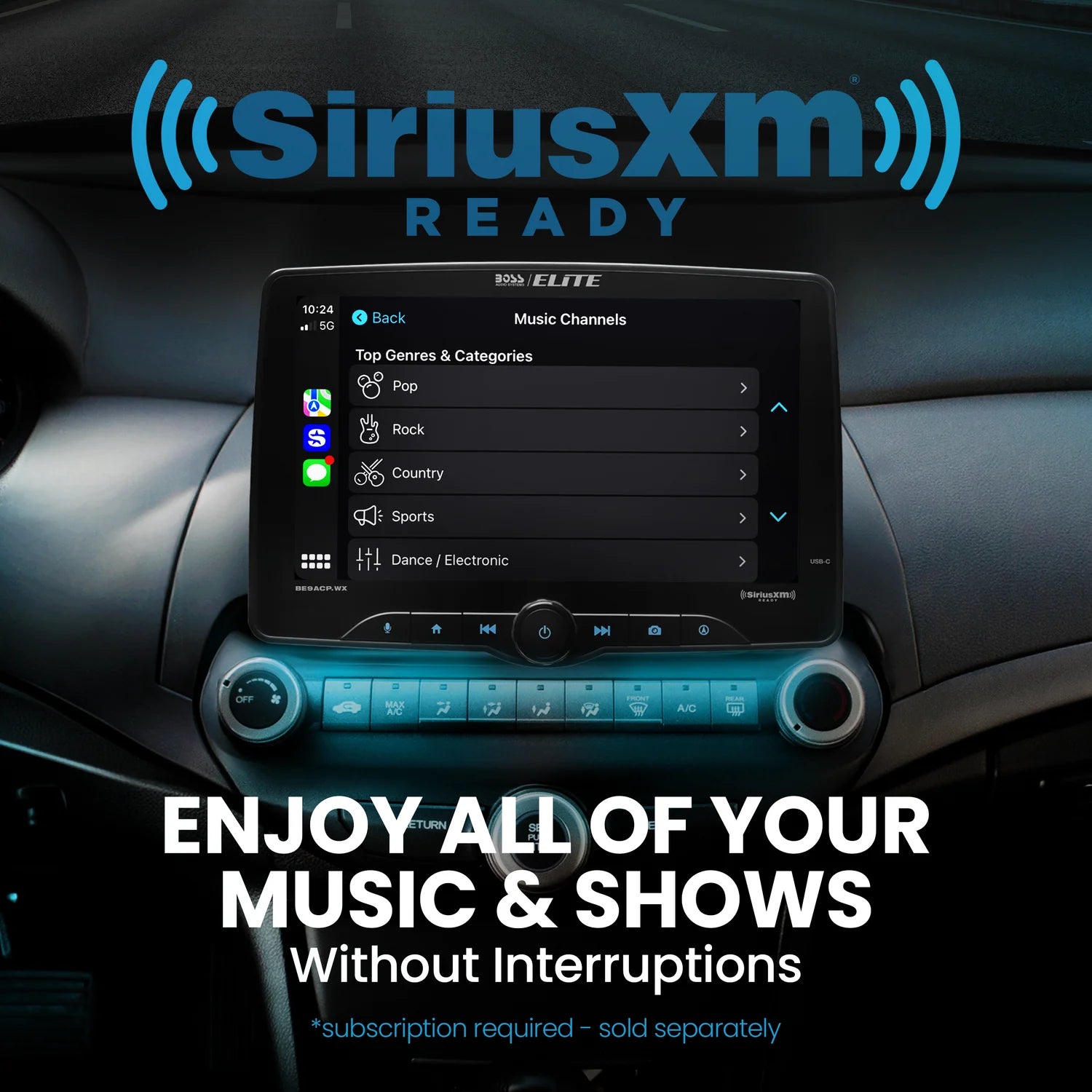 Boss Elite BE9ACP.WX 9" Single Din Touchscreen w/ Wireless Apple Carplay/Android Auto XM Ready