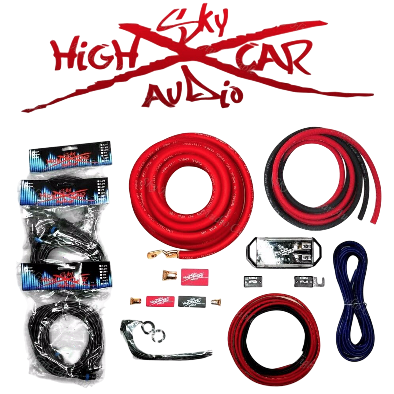 Sky High Car Audio 100% Copper OFC 0g Dual Amp Kit - Single 1/0 to Dual 4 Gauge OFC