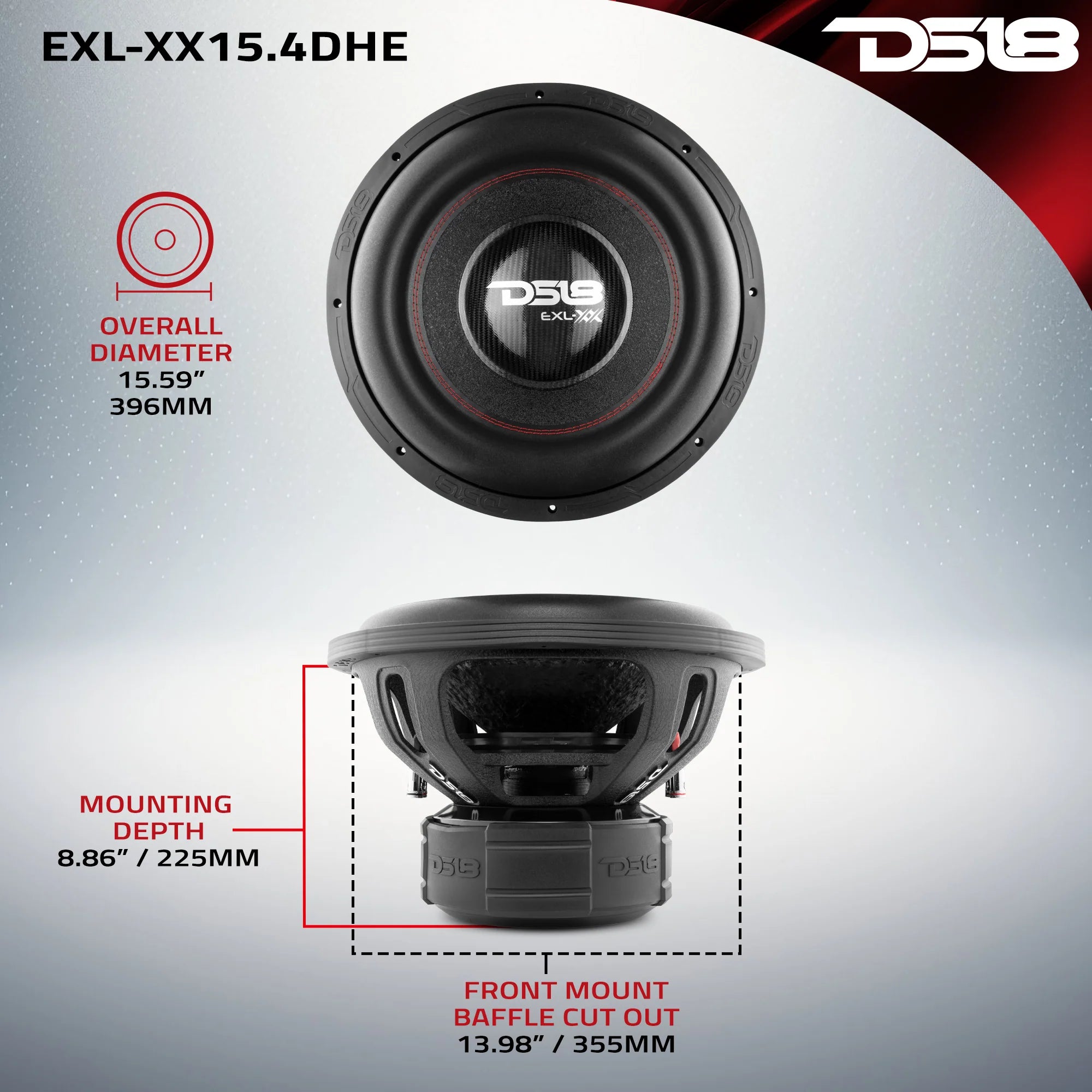 DS18 EXL-XX15.4DHE 15" 2000W RMS High Excursion Subwoofer DVC 4-Ohm