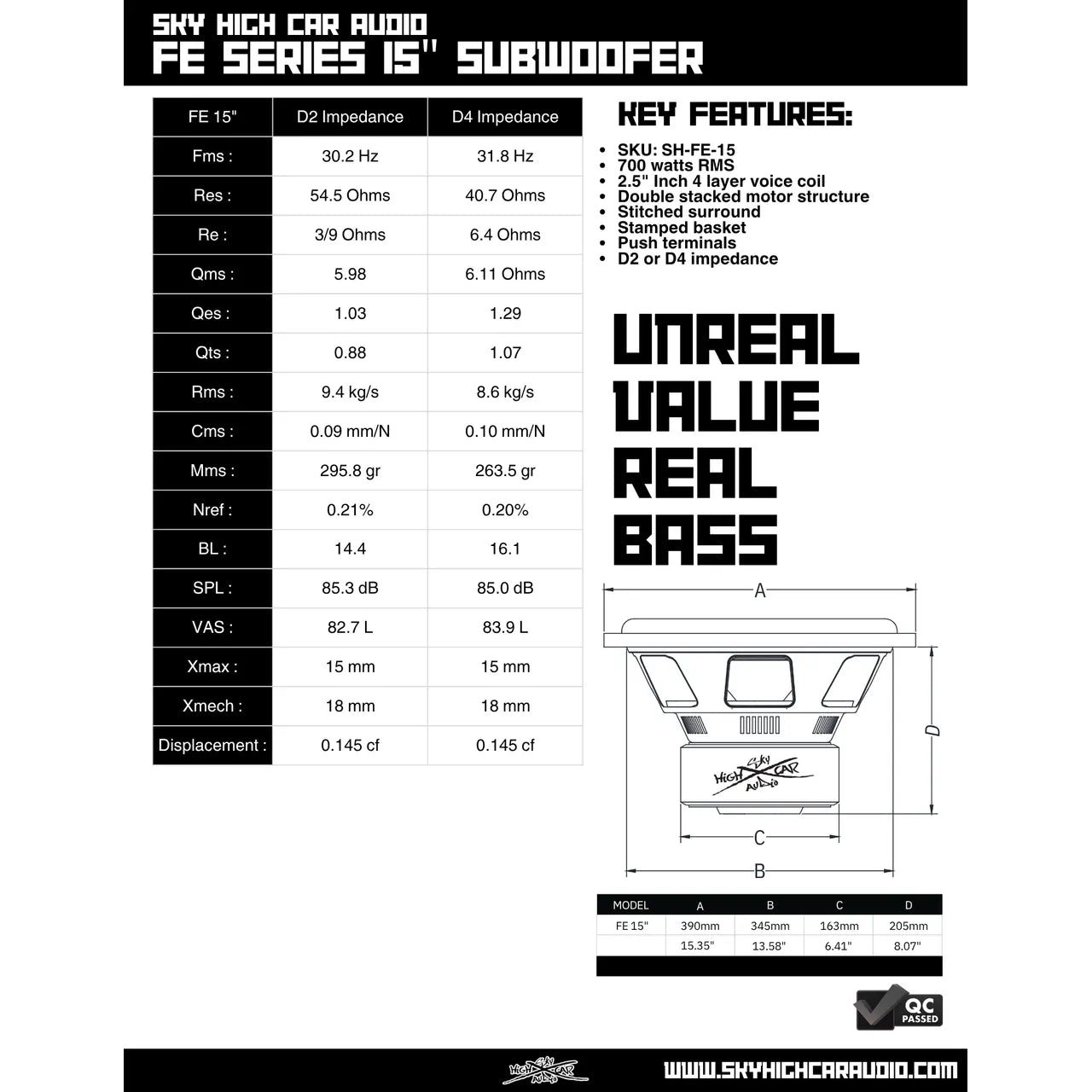 Sky High Car Audio FE 15" 700W RMS Subwoofer DVC