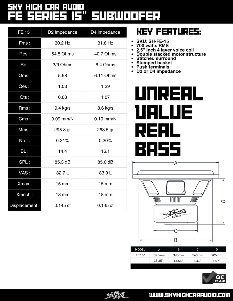 Sky High Car Audio FE Series 15" Subwoofer