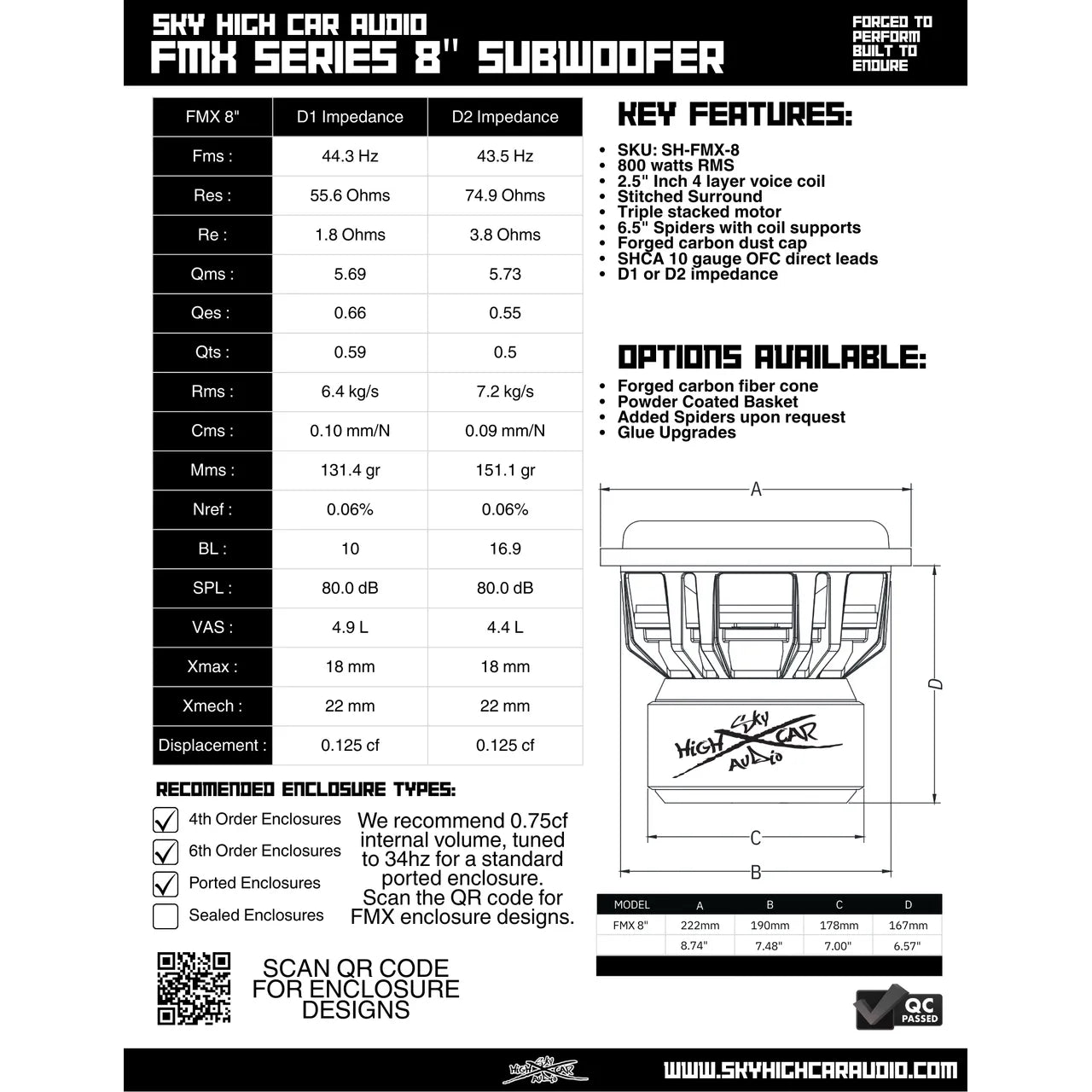 Sky High Car Audio FMX 8" 800W RMS Subwoofer DVC