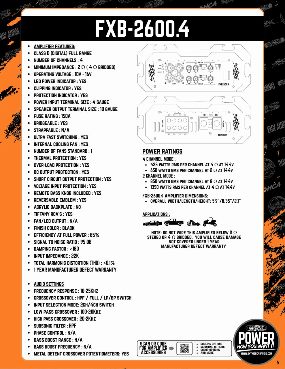 Sky High Car Audio FXB 2600.4 | 4-Channel Amplifier
