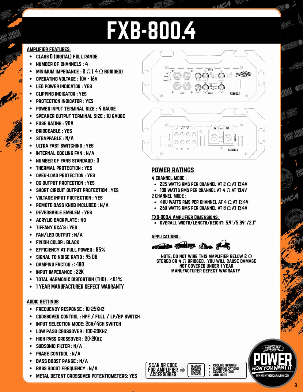 Sky High Car Audio FXB 800.4 | 4-Channel Amplifier 4 Ohm