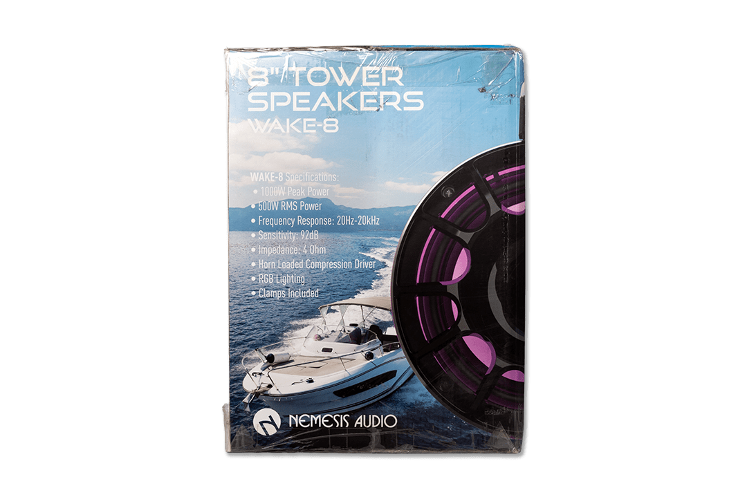 Nemesis Audio WAKE-8 8″ Marine Tower Speakers 500W RMS w/ RGB Lighting & Horn Loaded Drivers