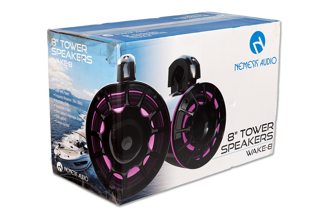 Nemesis Audio WAKE-8 8″ Marine Tower Speakers 500W RMS w/ RGB Lighting & Horn Loaded Drivers