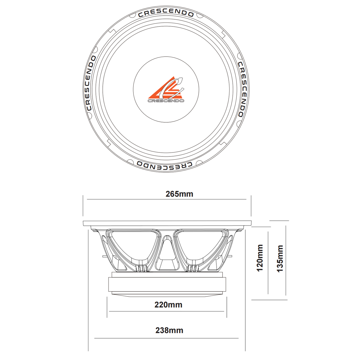 Crescendo Audio MBC 10" 1000W RMS MidBass Cartel Woofer (Single)
