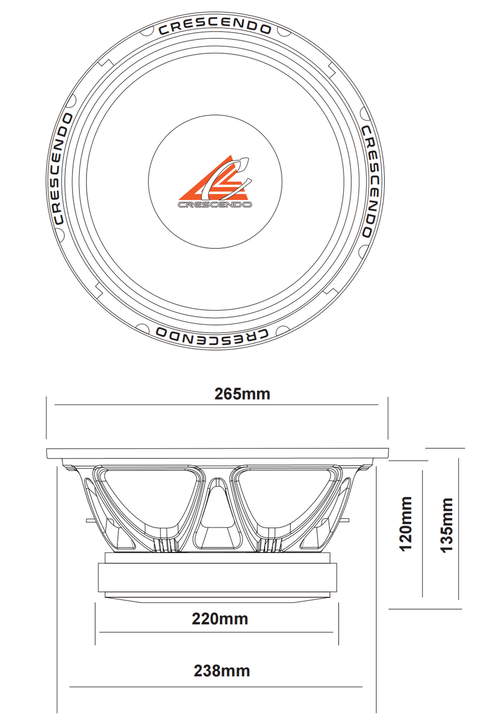 Crescendo Audio MBC 10" 1000W RMS MidBass Cartel Woofer (Single)