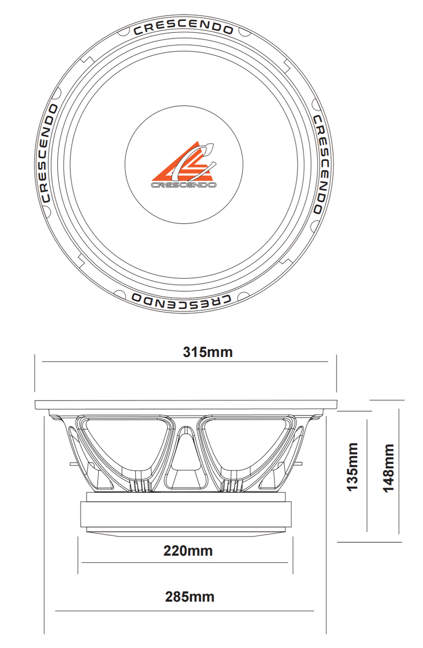 Crescendo Audio MBC 12" 1000W RMS MidBass Cartel Woofer (Single)