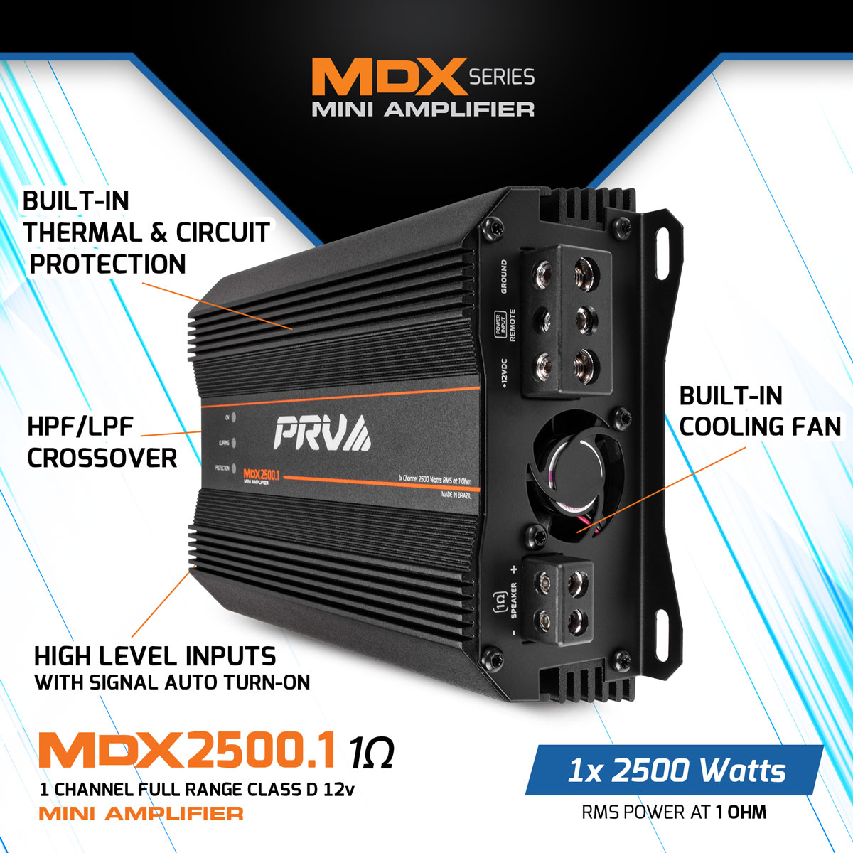 PRV Audio MDX2500.1 | 2500W RMS Full Range Monoblock Amplifier 1-Ohm