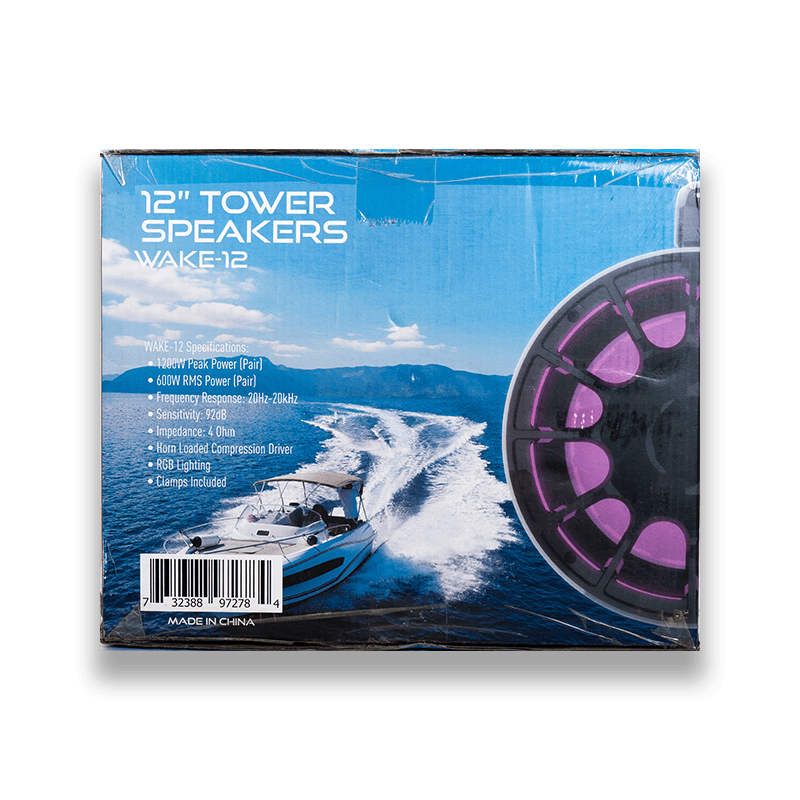 Nemesis Audio WAKE-12 | 12 Inch 600W RMS Horn Loaded Marine Tower Speakers w/ RGB Lighting