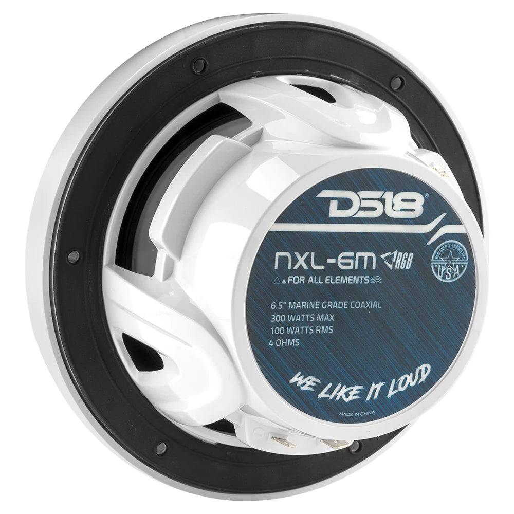 DS18 NXL-6M/WH 6.5" 2-Way Coaxial Marine Speaker With LED RGB Lights 100 Watts 4-Ohm - White (Pair)