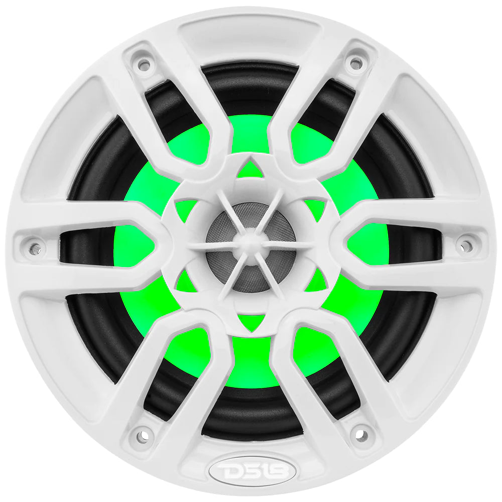 DS18 NXL-6/WH 6.5" 2-Way Coaxial Marine Speaker w/ LED RGB Lights 100 Watts 4-Ohm - White (Pair)